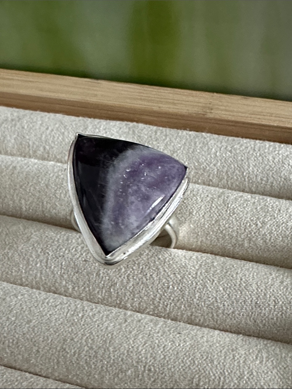Handcrafted Artisan AMETHYST RING Silver Ring with Triangular Purple Stone 9.25